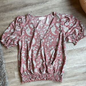 MELLODAY Pink Ruched Short Sleeve Blouse